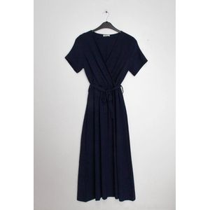 Lange dames wikkel jurk Daisy effen donker blauw navy maat S strandjurk