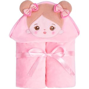 Sandra's Poppenkraam - babydeken - roze - Licht bruin haar - gratis met naam