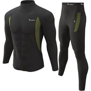 Heren Thermisch Ondergoed - Fleece Gevoerde Lange Onderbroek en Bovenlaag voor Koud Weer