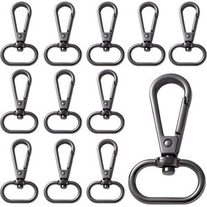 12 stuks draaibare karabijnhaken met klauwsluiting voor sleutelhangers en meer - zwart