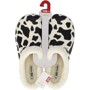 XQ tuinklompen dames - wit/zwart koeienprint - met bont - maat 40