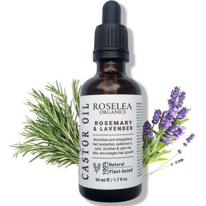 Roselea Organics - Biologische Castorolie met Rozemarijn & Lavendel - Voedt het haar en stimuleert de haargroei. Versterkt haar, wimpers, wenkbrauwen en nagels - 100 % NATUURLIJK - 50 ml