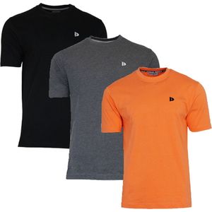 3-Pack Donnay T-shirt (599008) - Sportshirt - Heren - Black/Charcoal-marl/Apricot orange (566) - maat L