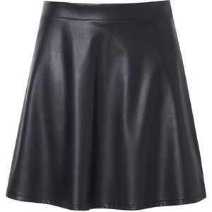 MIAMODA MIAMODA - Dames - Cirkelrok in leerlook flared fit zijritssluiting - Zwart - Maat 44