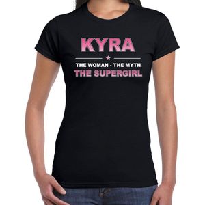 Naam cadeau Kyra - The woman, The myth the supergirl t-shirt zwart - Shirt verjaardag/ moederdag/ pensioen/ geslaagd/ bedankt L