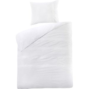 Stralend geborduurd percale katoen dekbedovertrek Claire spierwit - eenpersoons (140x200/220) - elegante en luxe uitstraling - premium kwaliteit