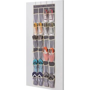 Boven de deur organisator voor schoenen, hangende plank stoffen hangende organisator met 24 zakken, schoenenrek hangende kledingkast organisator voor slaapkamer, badkamer, kast, medium, grijs