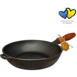 MAYSTERNYA Koekenpan gietijzer met Houten Handvat - ø 26 x 6 cm - Gietijzeren Pan voor alle Warmtebronnen - Anti Aanbak - Bakken - Krasbestendig - Traditioneel Koken - Pannen - Kookliefhebbers Cadeau - Houten handvat - PFAS vrij - Zwart