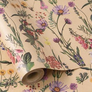 Inpakpapierrol Kraft - Mini Roll - Wild Flower Design voor Verjaardag, Feest, Baby Shower - 43,2 cm x 10 m