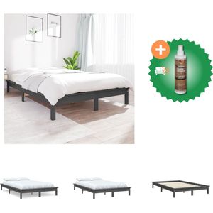 vidaXL Houten Bed - Grijs - Massief Grenenhout - 212 x 171.5 x 26 cm - Geschikt voor 160 x 200 cm matras - Bed - Inclusief Houtreiniger en verfrisser
