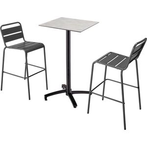 Oviala - Set hoge tafel met grijze betonnen laminaat en 2 grijze hoge stoelen