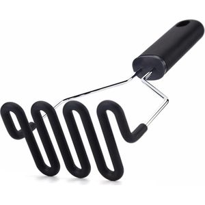 Krasvrije aardappelstamper, 18/8 roestvrij staal verpakt in premium siliconen, zacht aanvoelend handvat, aardappelhakselaar handstamper, groente-fruitpuree, vaatwasmachinebestendig, zwart