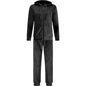 Dames Velours Huispak met Rits - Loungeset - Joggingpak - Trainingspak - Loungewear Dames - Zwart - Maat S - 2601