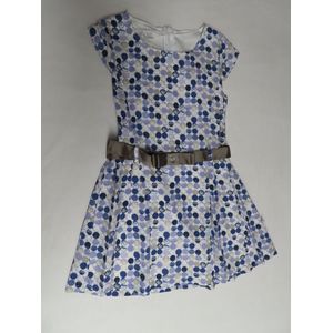 jurk - Feestkleedje - Off White , blauw en beige - 5 jaar 110