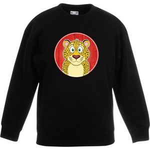 Kinder sweater zwart met vrolijke luipaard print - luipaarden trui - kinderkleding / kleding 170/176