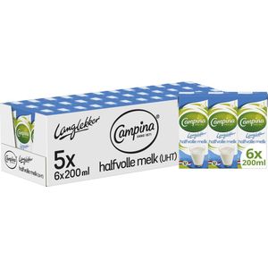 Campina Langlekker Halfvolle Melk Drinkpakjes Mini Houdbaar - 5 x 6 x 200 ml - Voordeelverpakking