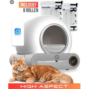 High Aspect® Zelfreinigende Kattenbak XXL - Inclusief 8 Navulrollen - 65L - Automatische Kattenbak - Elektrische Kattenbak - Incl. App - Wit