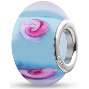 Quiges - Glazen - Kraal - Bedels - Beads Blauw Transparant met Roze Rozen Past op alle bekende merken armband NG2015