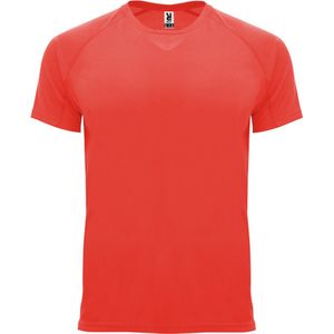 Fluorescent Koraalroze Unisex Sportshirt korte mouwen Bahrain merk Roly maat M