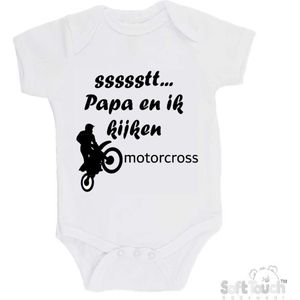 100% katoenen Romper "ssssstt... Papa en ik kijken motorcross" Unisex Katoen Wit/zwart 62/68