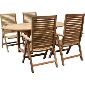 Arona Ovaal uitschuifbare dining tuinset 160-210x100 cm blad 2,8 cm 5-delig teakhout