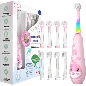 Goodivery - Elektrische Tandenborstel Kinderen - Kindertandenborstel - Waterdicht IPX7 - 8 Zachte Borstelkoppen - 24x15x4cm - Roze