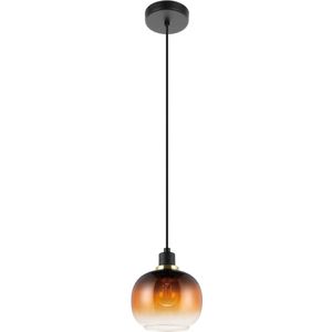 EGLO Oilella Hanglamp - E27 - 19 cm - Amber glas - Zwart/Geelkoper