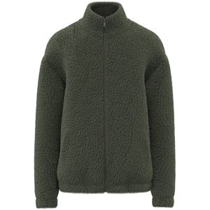 Spasso Uniseks sweater van sherpa met rits en afhangende schouders SP404 - Forest Khaki - M