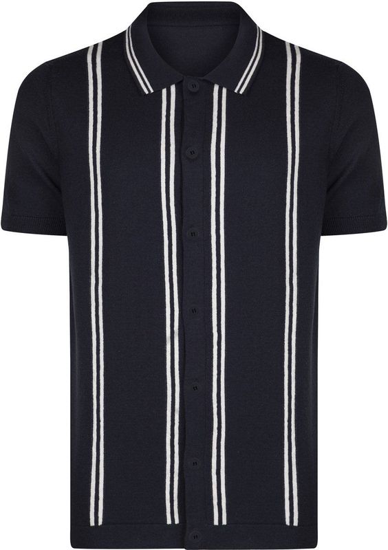 Felix Hardy - Overhemd Knit - Marine - Katoen - Korte Mouw Heren - 2XL