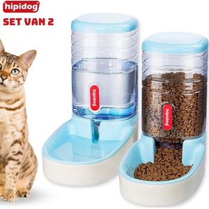 Hipidog - Automatische Dierenvoeder (set van 2) - Blauwe Voerbak & Blauwe Waterbak - Automatische voerbak- Kat & Hond - Waterbak + Voerbak - Automatische voerbak kat - Voerautomaat kat - Drinkbak hond