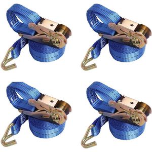 Zware ratel riemen - 4 x 800 kg - 5 m - verstelbare spanbanden - J-haken - blauw