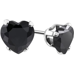 Aramat Jewels ® Oorbellen-Zwarte Hartvormige Zirkonia Oorstekers - 6mm - RVS-Oorbellen - Hartvormige Oorstekers - Trendy Design-Hartjes oorstekers zwart zirkonia staal 6mm