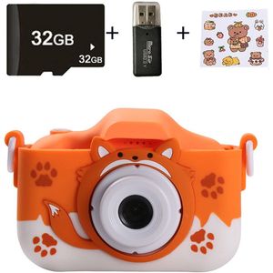 Kindercamera - HD Dual Camera, 32 GB Geheugenkaart Inclusief | Schattig Cartoon Ontwerp (oranje) | Cadeau voor Kinderen 3-12 Jaar