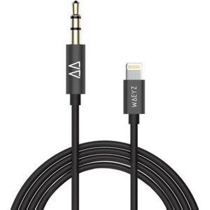 Waeyz - Compatible Apple Lightning  naar Jack Aux kabel - Lightning naar audio jack kabel 3.5mm - 1 Meter - Zwart Geschikt voor iPhone - iPad - iPod