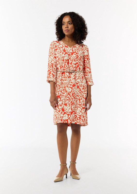 Comma - Jurk - All-over Print - V-hals - 3/4-Mouw