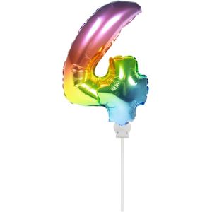 Folat - Folieballon taart Mini cijfer 4 Regenboog (13cm)