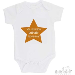 100% katoenen Romper ""Wil je mijn peter worden?"" Unisex Katoen Wit/tan Maat 62/68