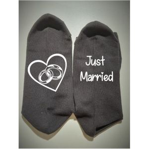 Bedrukte sokken met tekst""Just Married"", Trouwsokken met tekst, Sokken met tekst