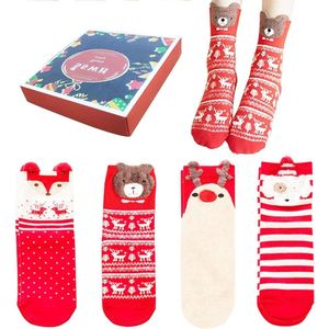 E-Ambar - Katoenen Kerstsokken voor Dames: Schattig Dierenpatroon, Cadeau, Cartoon Kerstsokken - Kerst, Nieuwjaarsgeschenk - Maat A.