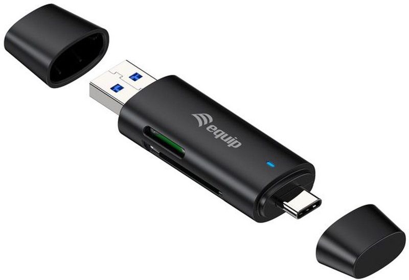 Equip - Dual Connector - Geheugenkaartlezer - Zwart - USB-C en USB-A - 5 Gbps