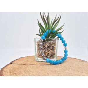 Armband Natuursteen "" Blauwe Agaat"" -Met je naam of de naam van uw geliefde - 8 mm diameter van de korrel