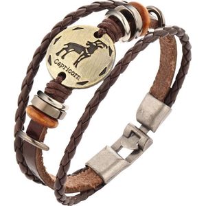 Montebello Armband Steenbok - Leer - Metaal - Horoscoop - 20cm