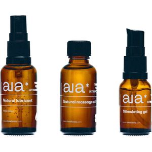 Aia* - Intimacy Essentials Box - Vegan - Natuurlijk Glijmiddel - Natuurlijke Massage Olie - Stimulating gel - Cadeau Box - Glazen Flesjes