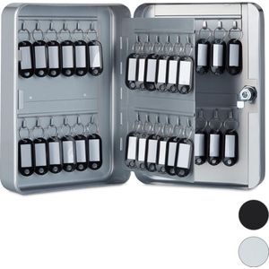 Relaxdays Sleutelkast - metaal - sleutelkastje - sleutelkluis - 48 haken - afsluitbaar - grijs