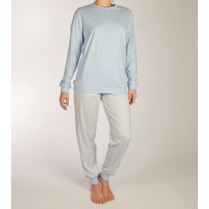 Calida Lovely Nights Pyjama lange broek - 383 White/Blue - maat 40/42 (40-42) - Dames Volwassenen - 100% katoen- 47456-383-40-42