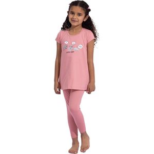 VANILLA -  Sweet meisjes pyjama  - Pyjamasets - Tweedelig - Egyptisch katoen - Roze - PJ525 - 6-7 jaar