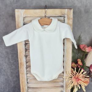 Babidu Romper/Body | Creme | Lange mouw | Gehaakt Randje langs kraag | 1190| Newborn | maat 50