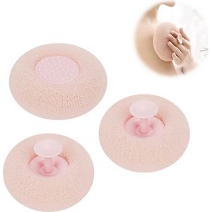 3 badsponzen, zuignap badbal, schrob- en reinigingsborstel, herbruikbaar, geschikt voor schrobben, baden en massage (11,5*5cm, lichtroze)