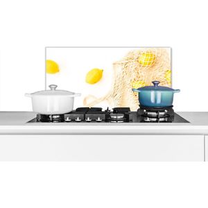 Spatscherm keuken 70x30 cm - Kookplaat achterwand Citroen - Tas - Wit - Muurbeschermer - Spatwand fornuis - Hoogwaardig aluminium
