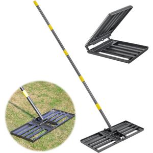 Opvouwbare Gazonhark Met Steel – 183 cm – Robuust Tuingereedschap Van Zwart Metaal – Voor Gazon Egaliseren, Tuinonderhoud En Golfbanen – Gazonplanner En Schuiver In Eén